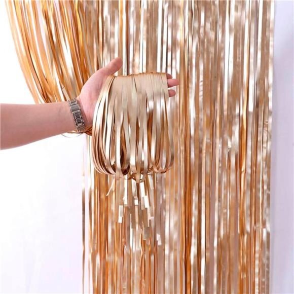2 Pack Metallic Tinsel Foil Backdrop Curtains - 3x8ft Photo Booth Background - Picture 2 of 8